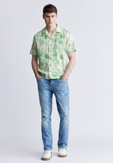 Buffalo David Bitton Suresh Men's Short Sleeve Camp Shirt, Beige with Green Print - BM24293 Color WHITECAP GRAY