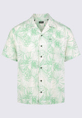 Buffalo David Bitton Suresh Men's Short Sleeve Camp Shirt, Beige with Green Print - BM24293 Color