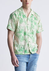 Buffalo David Bitton Suresh Men's Short Sleeve Camp Shirt, Beige with Green Print - BM24293 Color WHITECAP GRAY