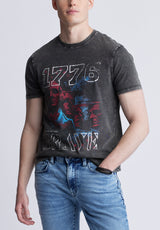 Buffalo David Bitton Tykeim Men's Short Sleeve Graphic T-shirt, Black Vintage - BM24353 Color BLACK