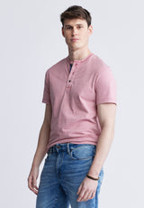Buffalo David Bitton Kandy Men's Short Sleeve Henley, Light Pink - BM24387 Color HOLLY BERRY