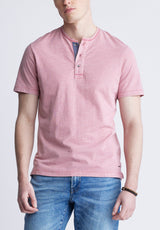 Buffalo David Bitton Kandy Men's Short Sleeve Henley, Light Pink - BM24387 Color HOLLY BERRY