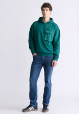 Buffalo David Bitton Fabio Men's Hooded Sweatshirt with Chest Pocket, Forest Green - BM24393 Color RAIN FOREST