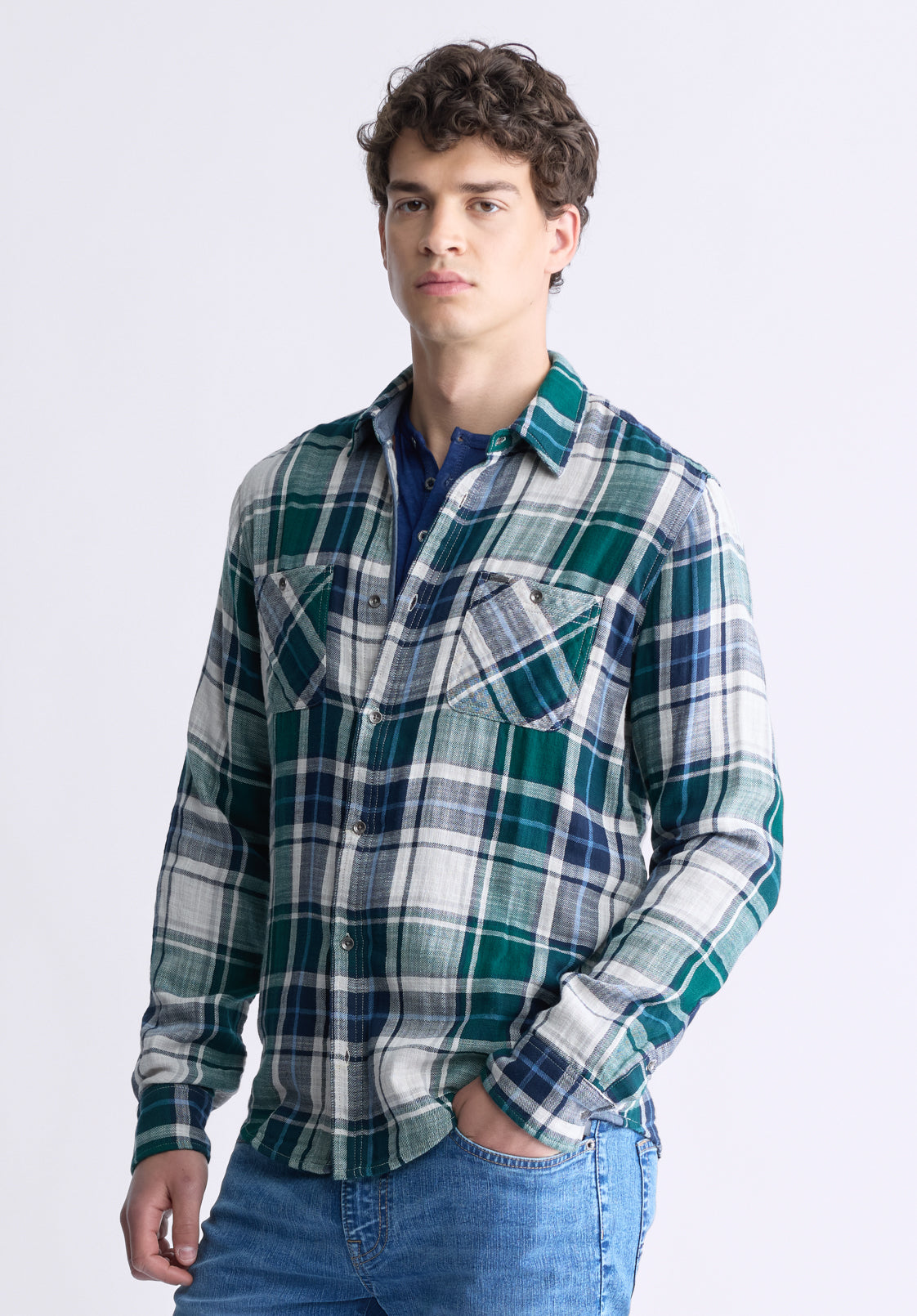 Saolo Men's Long-Sleeve Plaid Shirt, Forest Green – Buffalo Jeans