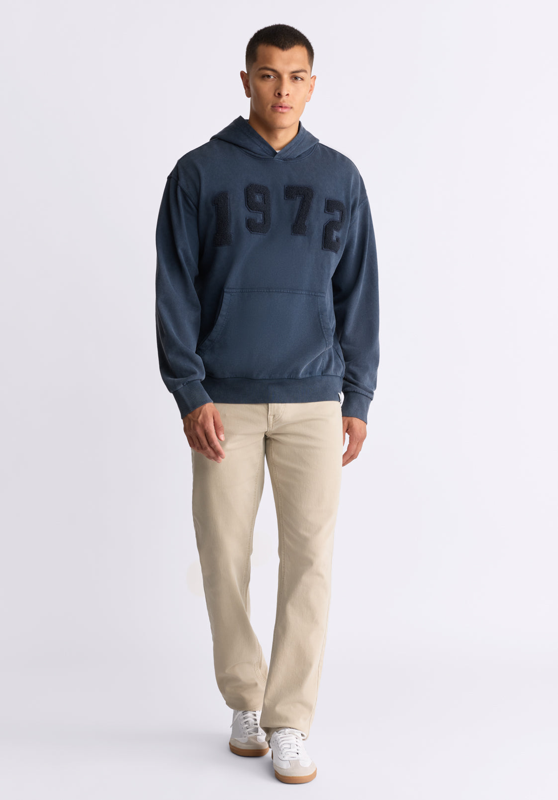 Farhim Men's Hoodie With Textured Appliqué, Midnight Blue