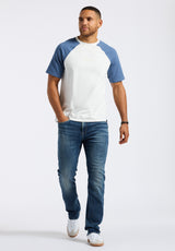 Buffalo David Bitton Killabee Men's Raglan French Terry Crewneck T-Shirt with Contrast Sleeves Color MOONLIGHT BLUE