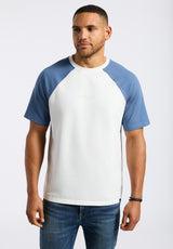 Killabee Men's Raglan French Terry Crewneck T-Shirt with Contrast Sleeves, White - BM24532