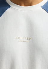 Buffalo David Bitton Killabee Men's Raglan French Terry Crewneck T-Shirt with Contrast Sleeves Color MOONLIGHT BLUE