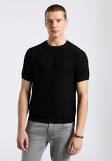 Wipped Men's Textured Knit Short-Sleeve Sweater Tee, Charcoal - BM24533