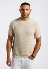 Wipped Men's Textured Knit Short-Sleeve Sweater Tee, Buttercream Beige - BM24533