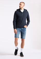 Buffalo David Bitton Kolder Men's Relaxed Fit Hooded Henley Top Color WHALE