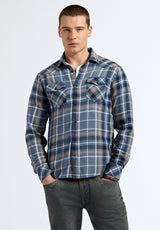 Sierra Men's Long-Sleeve Plaid Fitted Shirt, Moonlight Blue - BM24551
