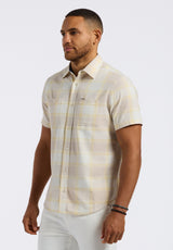 Buffalo David Bitton Sagrino Men's Short-Sleeve Plaid Fitted Shirt with Chest Pockets Color MILK