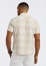 Buffalo David Bitton Sagrino Men's Short-Sleeve Plaid Fitted Shirt with Chest Pockets Color MILK