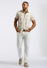Buffalo David Bitton Sagrino Men's Short-Sleeve Plaid Fitted Shirt with Chest Pockets Color MILK