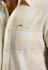 Buffalo David Bitton Sagrino Men's Short-Sleeve Plaid Fitted Shirt with Chest Pockets Color MILK