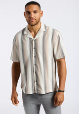 Salaman Men's Short-Sleeve Striped Camp Shirt, Woodsmoke Beige - BM24556