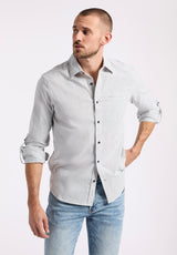 Simbio Men's Long-Sleeve Linen Blend Striped Fitted Shirt, Moonlight Blue - BM24561