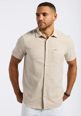 Sirilo Men's Short-Sleeve Striped Fitted Shirt, Tuffet Beige - BM24562