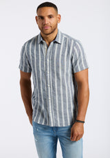 Sagrino Men's Short-Sleeve Striped Fitted Shirt, Whale - BM24564