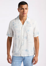 Sandro Men's Printed Short-Sleeve Camp Shirt, Milk - BM24565