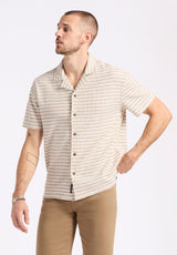 Buffalo David Bitton Koddy Men's Short-Sleeve Striped Jersey Button-Up Relaxed Fit Shirt Color WOODSMOKE