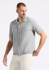 Buffalo David Bitton Willow Men's Short Sleeve Jacquard Jersey Button-Up Sweater Color HEATHER GREY