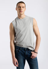 Buffalo David Bitton Kingster Men's Sleeveless Crew Neck Relaxed Fit Jersey Tank Top Color HEATHER GREY