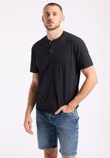 Buffalo David Bitton Kamel Men's Short-Sleeve Jersey Henley Top Color BLACK