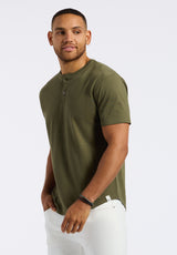 Buffalo David Bitton Kamel Men's Short Sleeve Single Jersey Henley Top Color FERN