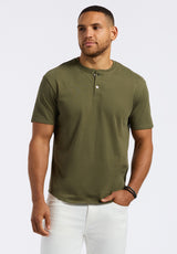 Kamel Men's Short Sleeve Single Jersey Henley Top, Fern - BM24602
