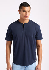 Kamel Men's Short-Sleeve Jersey Henley Top, Midnight Blue - BM24602