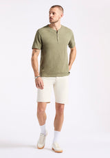 Buffalo David Bitton Kandido Men's Short Sleeve Slub Jersey Relaxed Henley Top Color ARMY GREEN