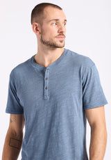 Kandido Men's Short Sleeve Slub Jersey Relaxed Henley Top, Mirage Blue - BM24605