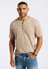 Kandido Men's Short Sleeve Slub Jersey Relaxed Henley Top, Tuffet Beige - BM24605