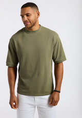 Kinsley Men's Piqué Crew Neck Relaxed T-Shirt, Army Green - BM24609