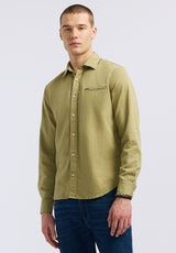 Buffalo David Bitton Simbio Men's Long-Sleeve Linen Blend Fitted Shirt color GREEN OLIVE
