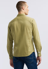 Buffalo David Bitton Simbio Men's Long-Sleeve Linen Blend Fitted Shirt color GREEN OLIVE
