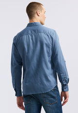 Buffalo David Bitton Simbio Men's Long-Sleeve Linen Blend Fitted Shirt color MOONLIGHT BLUE