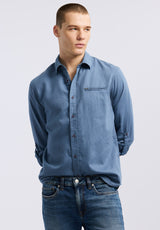 Buffalo David Bitton Simbio Men's Long-Sleeve Linen Blend Fitted Shirt color MOONLIGHT BLUE