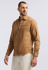 Simbio Men's Long-Sleeve Linen Blend Fitted Shirt, Woodsmoke - BM24617