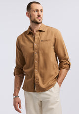 Buffalo David Bitton Simbio Men's Long-Sleeve Linen Blend Fitted Shirt color WOODSMOKE