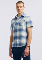 Buffalo David Bitton Sagrino Men's Short-Sleeve Plaid Fitted Shirt color MOONLIGHT BLUE