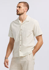 Buffalo David Bitton Salaman Men's Short-Sleeve Striped Camp Shirt color GREEN OLIVE