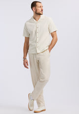 Buffalo David Bitton Salaman Men's Short-Sleeve Striped Camp Shirt color GREEN OLIVE