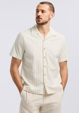 Salaman Men's Short-Sleeve Striped Camp Shirt, Green Olive - BM24619