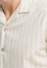 Buffalo David Bitton Salaman Men's Short-Sleeve Striped Camp Shirt color GREEN OLIVE