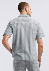 Buffalo David Bitton Salaman Men's Short-Sleeve Striped Camp Shirt color WHALE