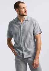 Salaman Men's Short-Sleeve Striped Camp Shirt, Whale - BM24619