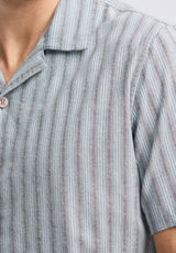 Buffalo David Bitton Salaman Men's Short-Sleeve Striped Camp Shirt color WHALE